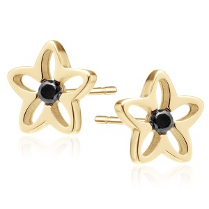 Cercei argint placati cu aur galben floare cu piatra neagra DiAmanti Z0600EG_B-DIA (Argint 925‰ 1 g.)